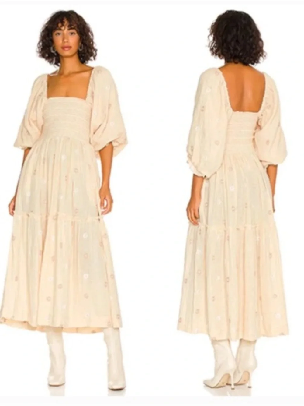 Free People Dahlia Embroidered Tiered Maxi Dress Cream Medium